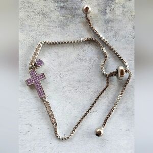 Sterling Silver Plated Brass Petite Cross Adjustable Bracelet